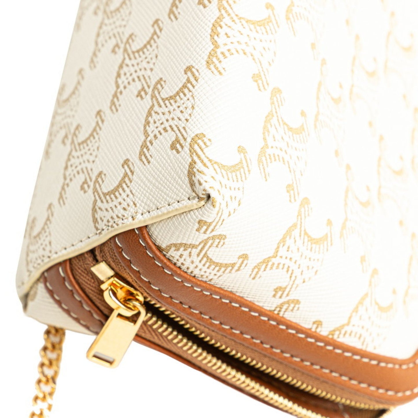 Celine Triomphe Chain Crossbody Shoulder Bag White Brown Pvc Leather