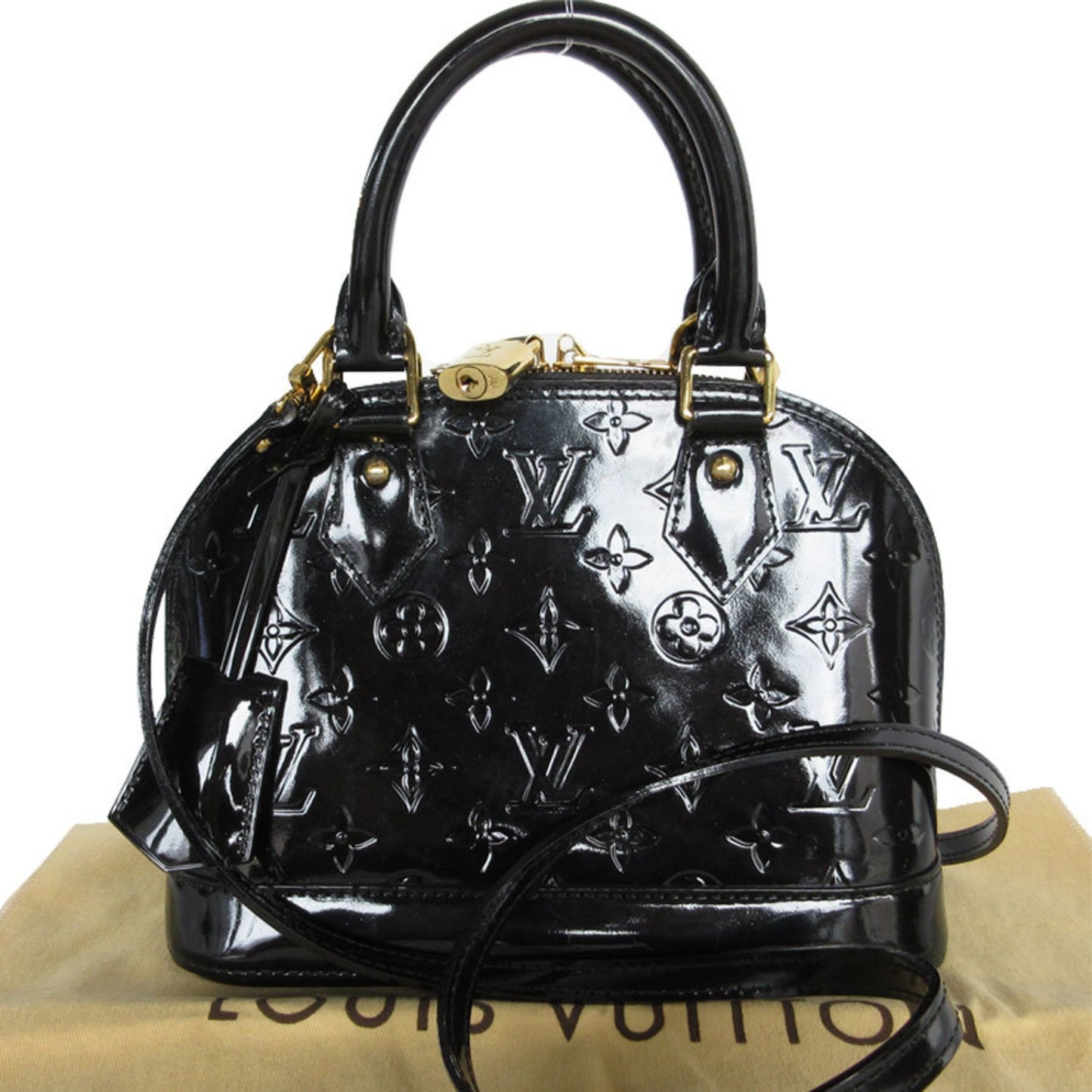 Louis Vuitton Handbag Shoulder Bag Monogram Vernis Alma Bb Patent Leather Black Gold