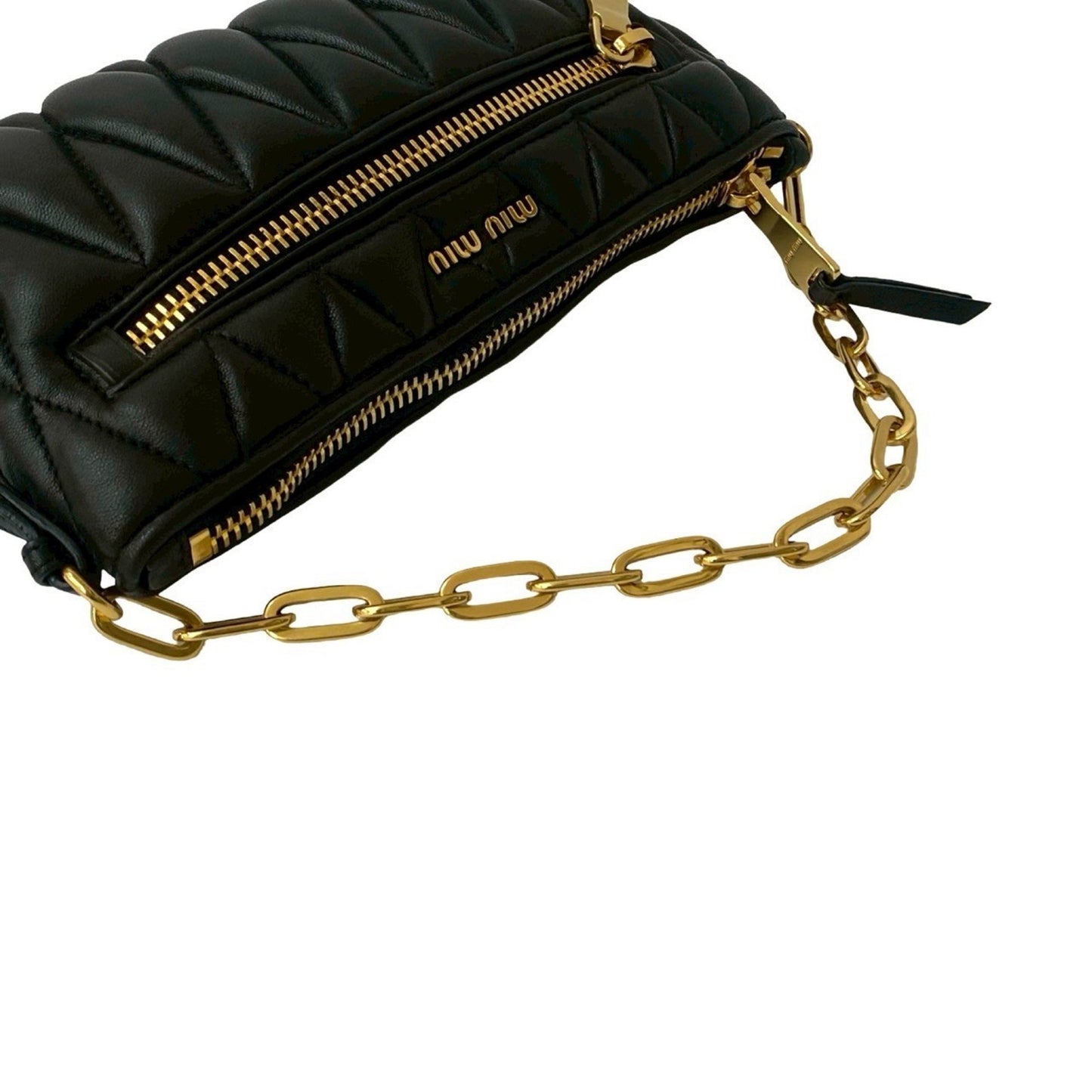 Miu Miu Miumiu Matelasse Quilted Leather Genuine 2-Way Chain Handbag/Shoulder Bag Black 42431