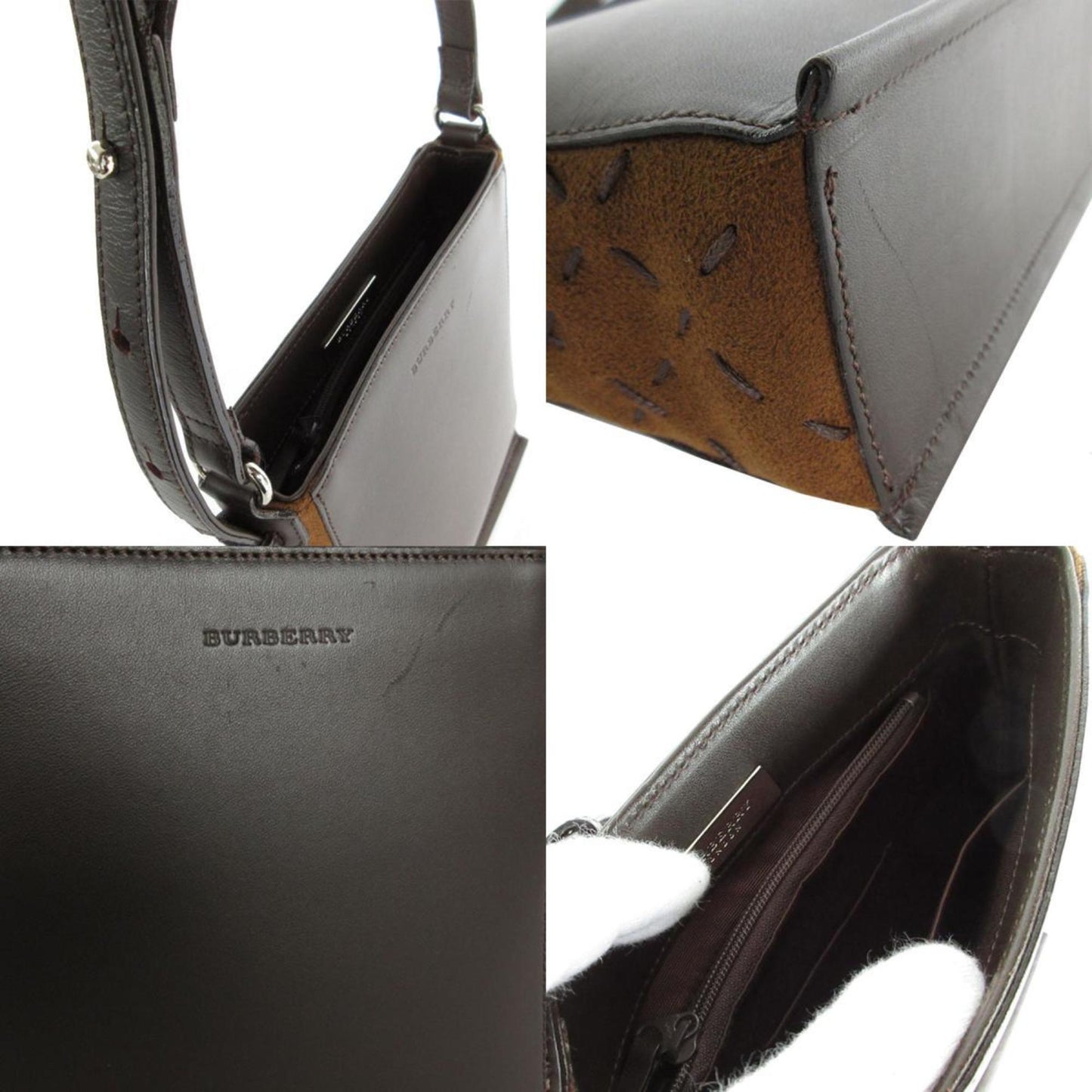 Burberry Shoulder Bag Leather Suede Brown