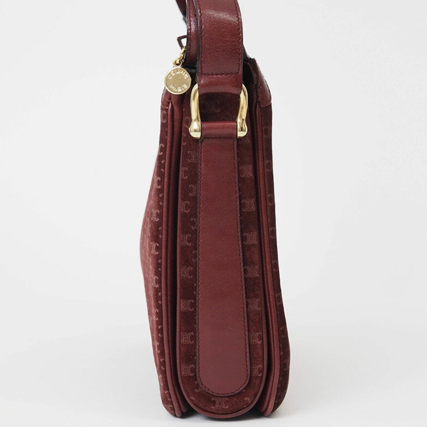 Celine Old Triomphe Suede Shoulder Bag Bordeaux