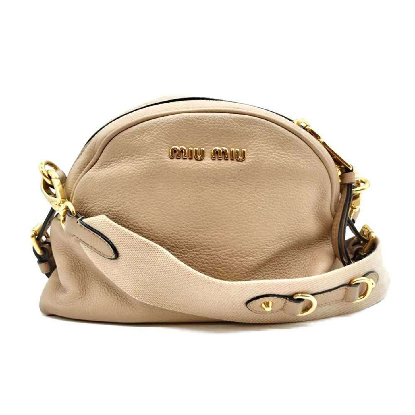 Miu Miu Miu Shoulder Bag Pochette Beige Leather 2-Way Clutch Second 5Bh092