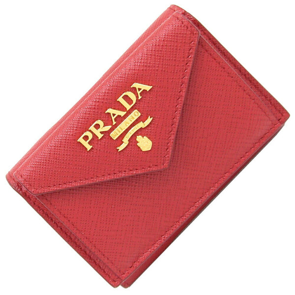 Prada Tri-Fold Wallet 1Mh021 Red Leather Compact