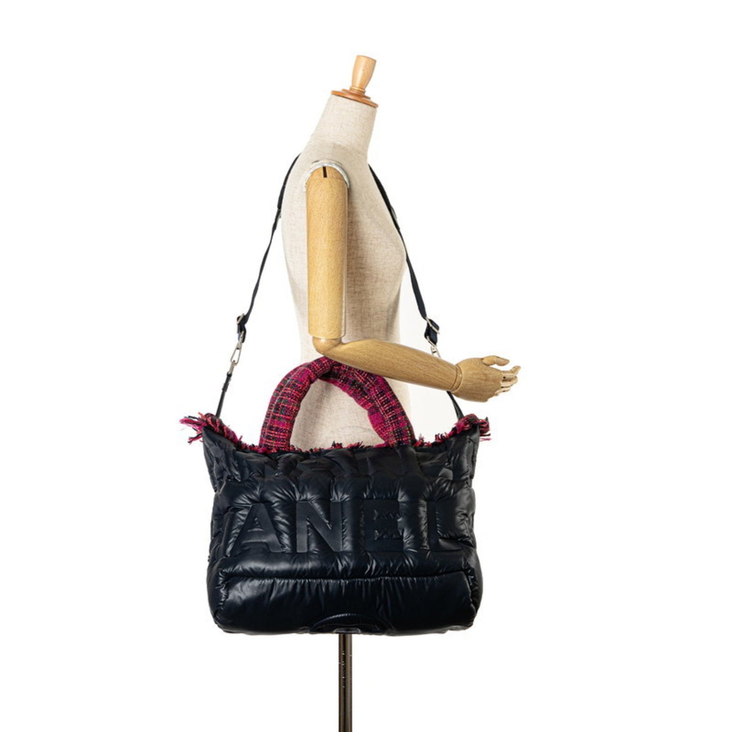 Chanel Doudone Coconneige Embossed Handbag Shoulder Bag Navy Pink Nylon Wool
