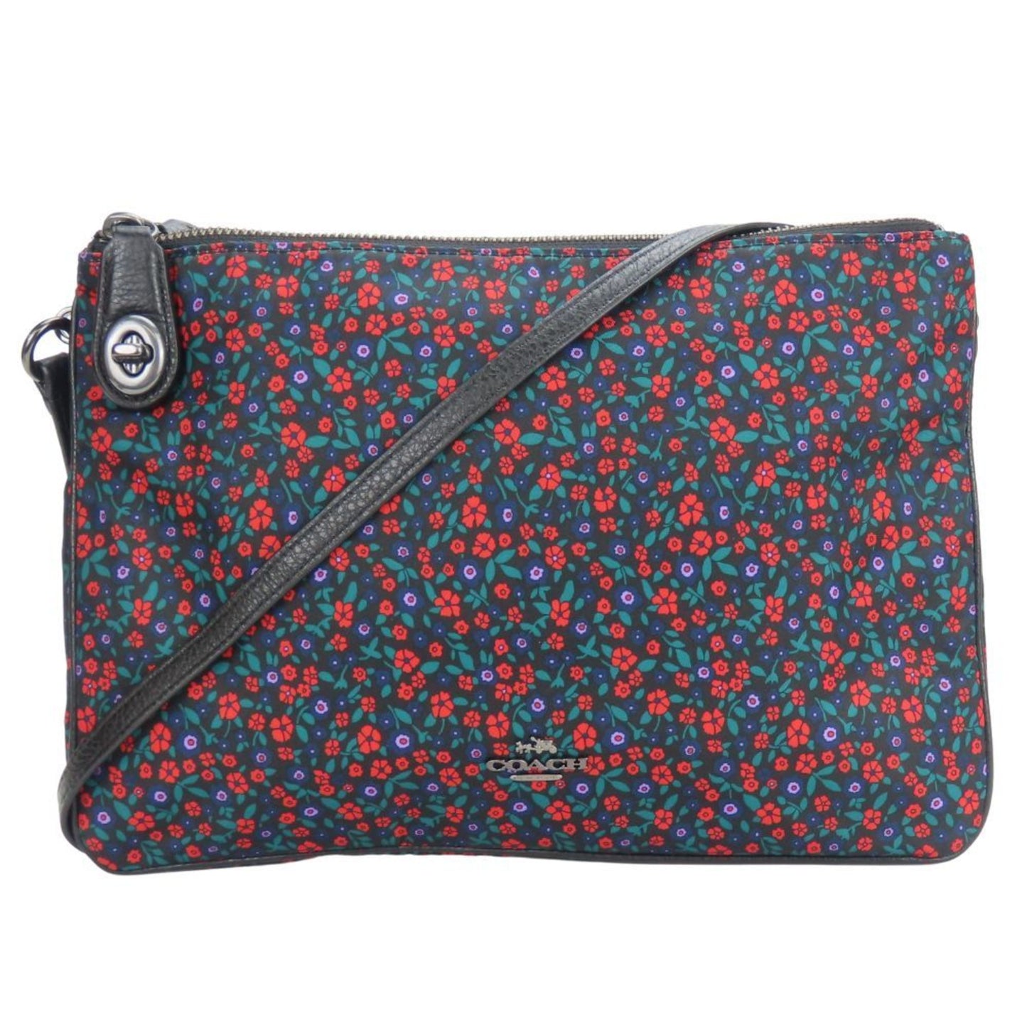 Coach Shoulder Bag F59436 Nylon Leather Black Multicolor Flower