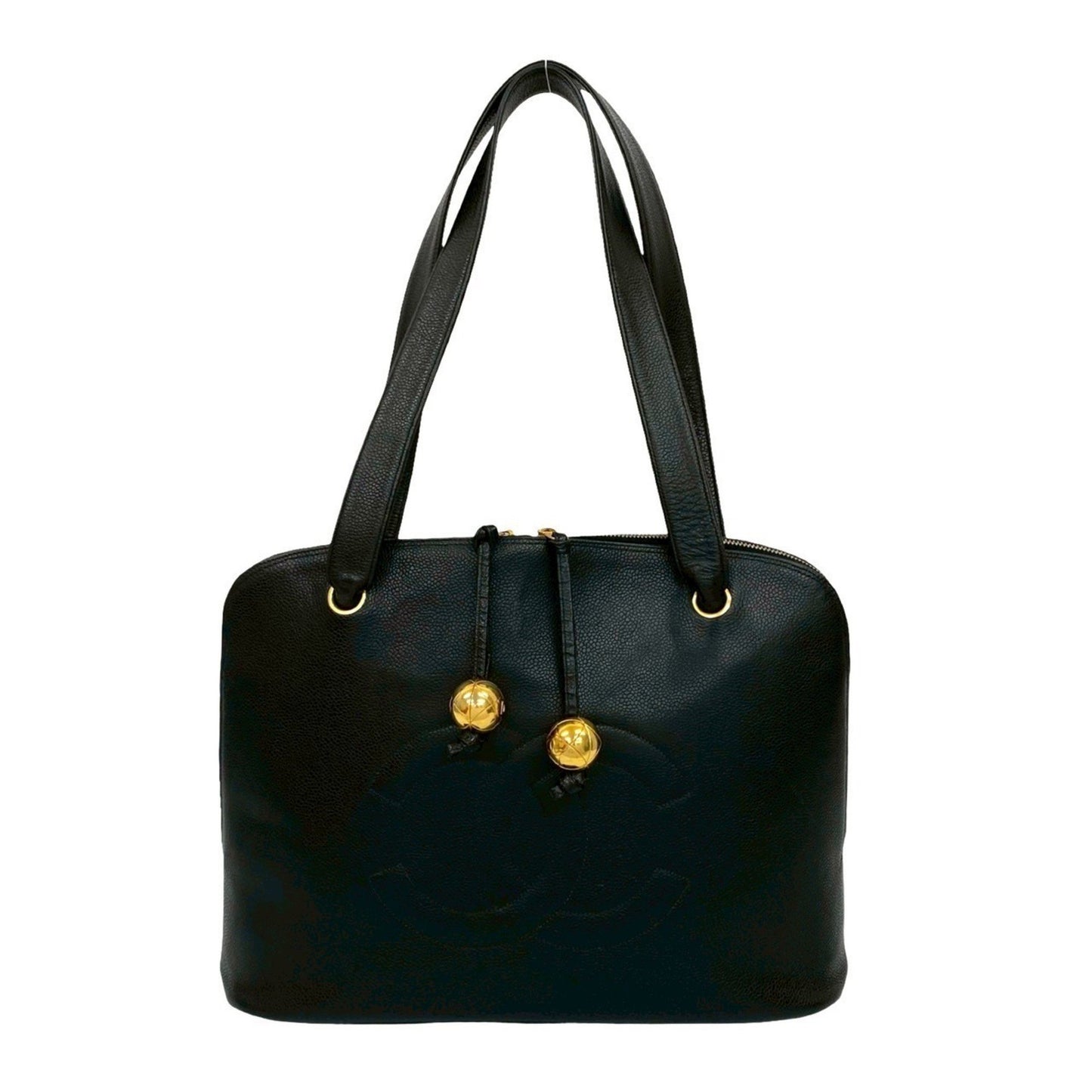 Chanel Vintage Coco Mark Caviar Leather Semi-Shoulder Bag Tote Black 36473