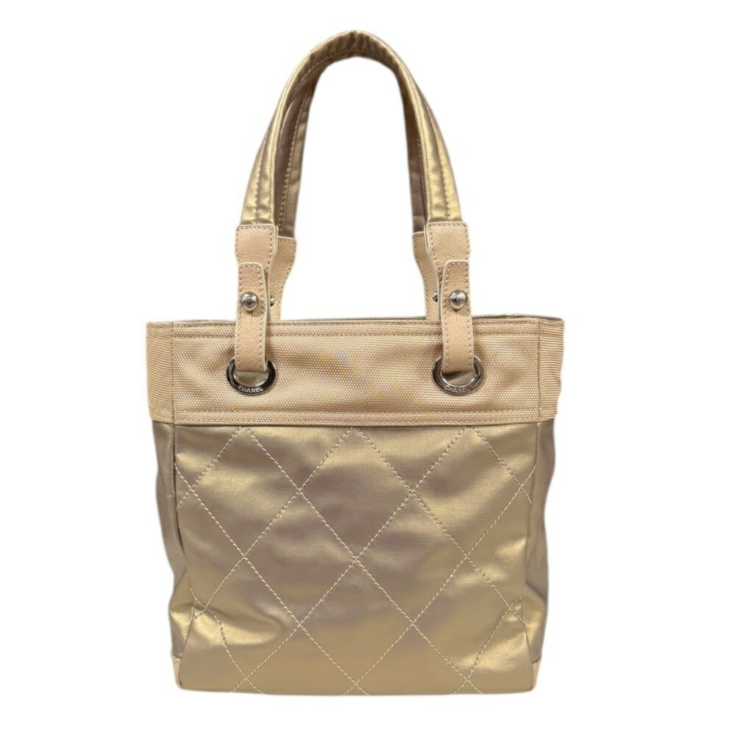 Chanel Paris Biarritz Pm Handbag Coated Canvas A34208 Gold