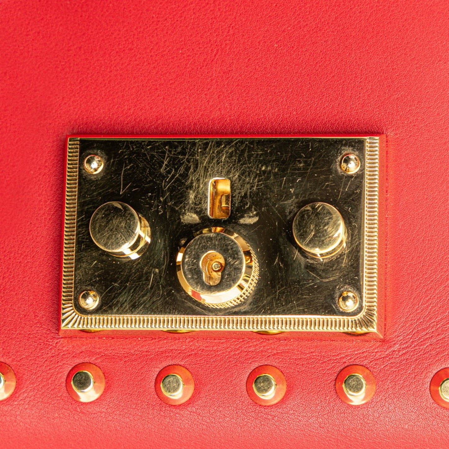 Gucci Padlock Stud Chain Shoulder Bag 432182 Red Leather