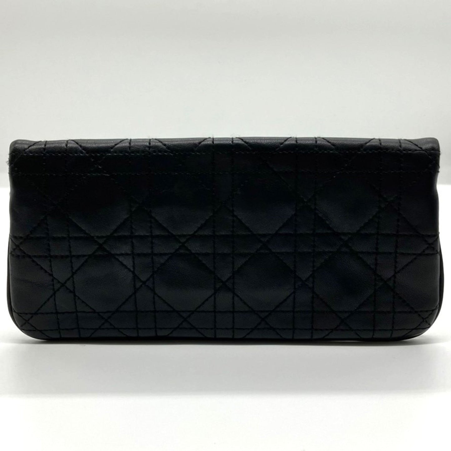 Christian Dior Chain Wallet Pouch Cannage Lambskin Black