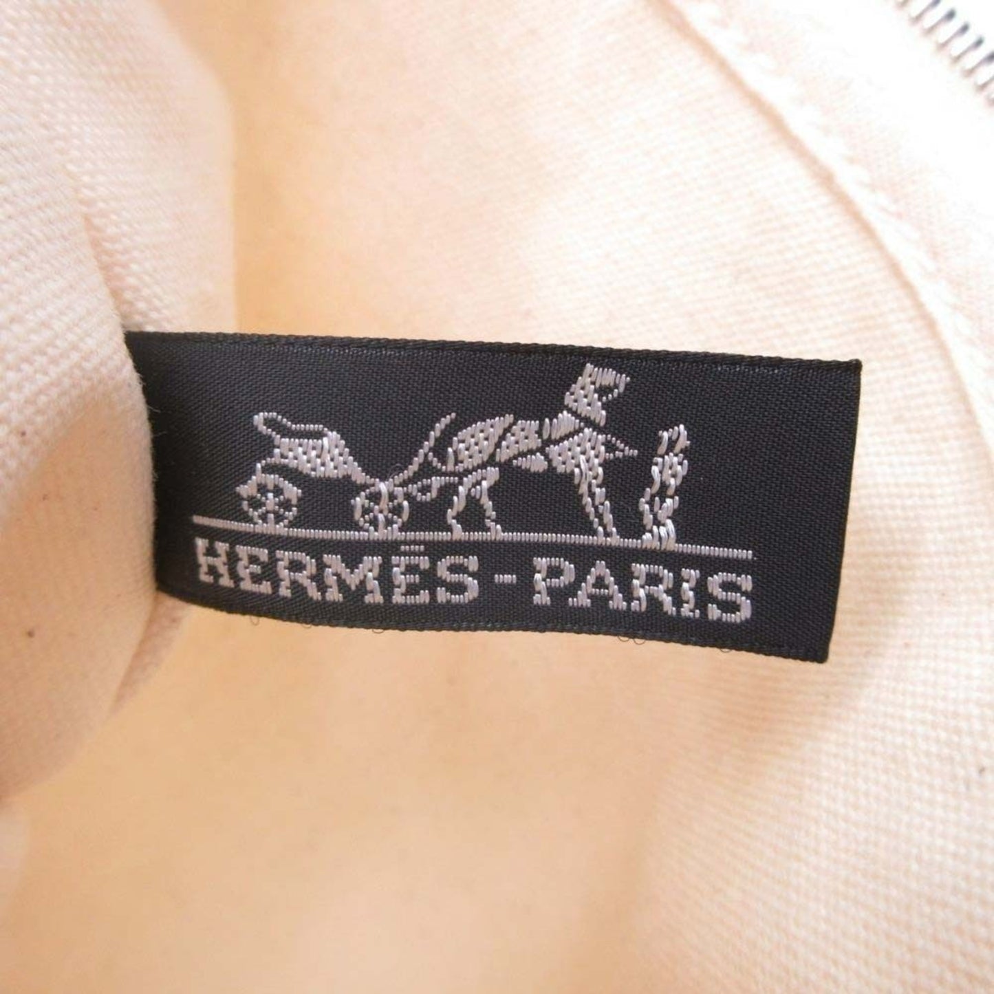 Hermes Cannes Pm Handbag Tote Canvas Herringbone With Pouch