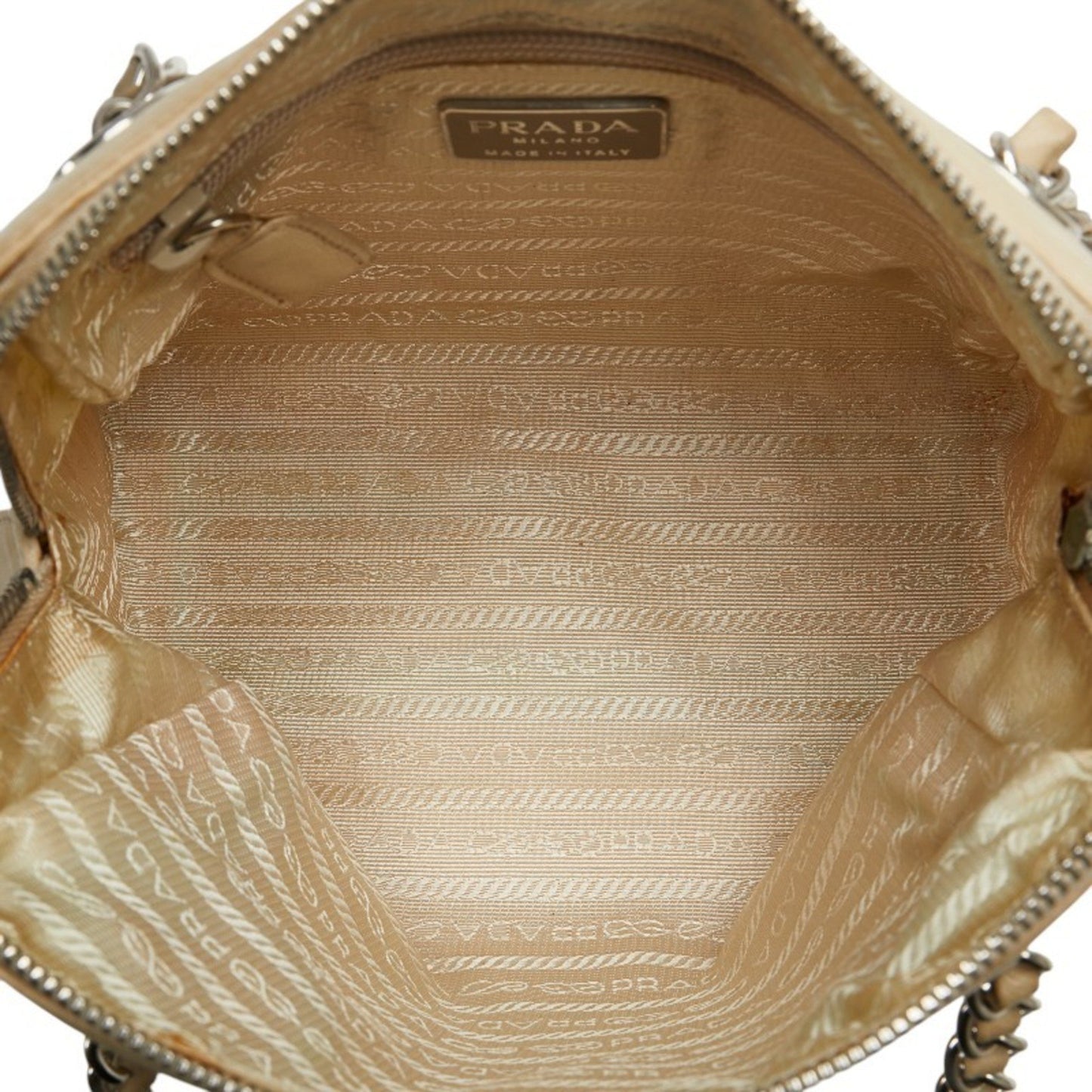Prada Chain Shoulder Bag B4590 Beige Lino Leather Nylon