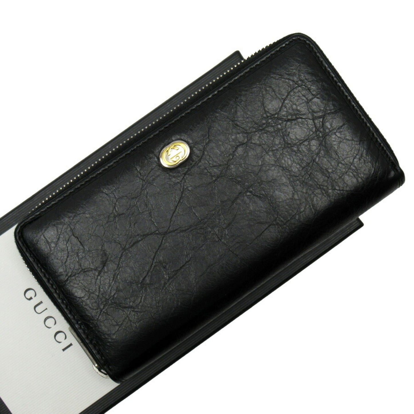 Gucci Gucci Round Wallet Gg Black Silver Gold Leather 575988