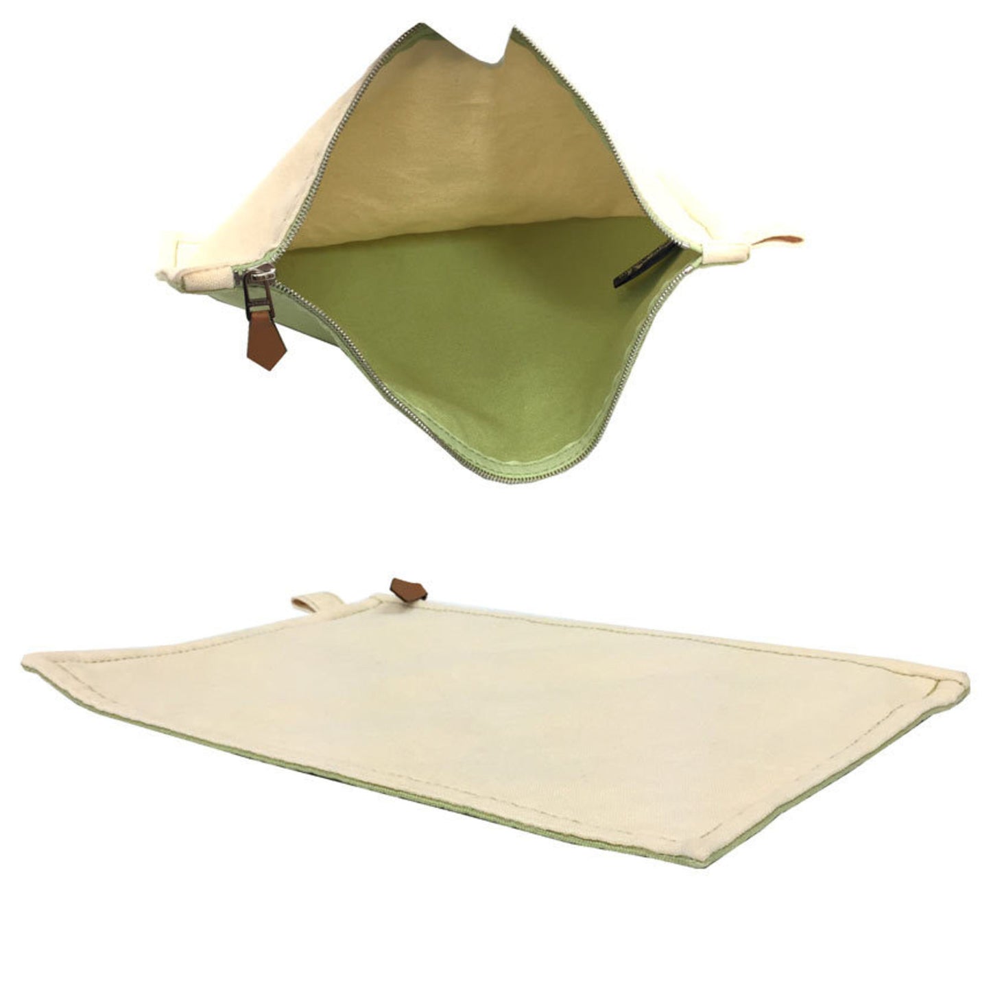 Hermes Hermes Flat Pouch Bora Mm Bicolor 100% Cotton Natural X Lime Green Clutch Bag Canvas