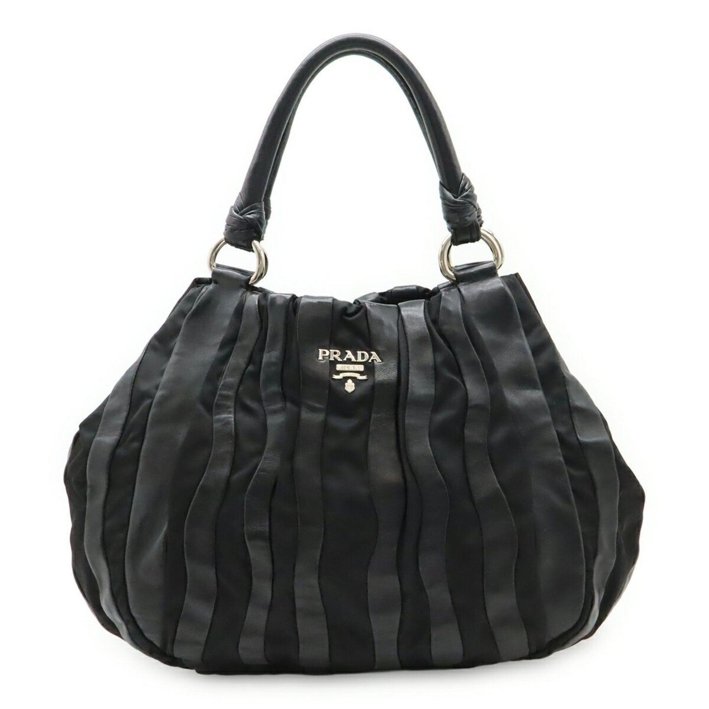 Prada Crimson Stripe Handbag Tote Bag Nylon Leather Nero Black Br3994