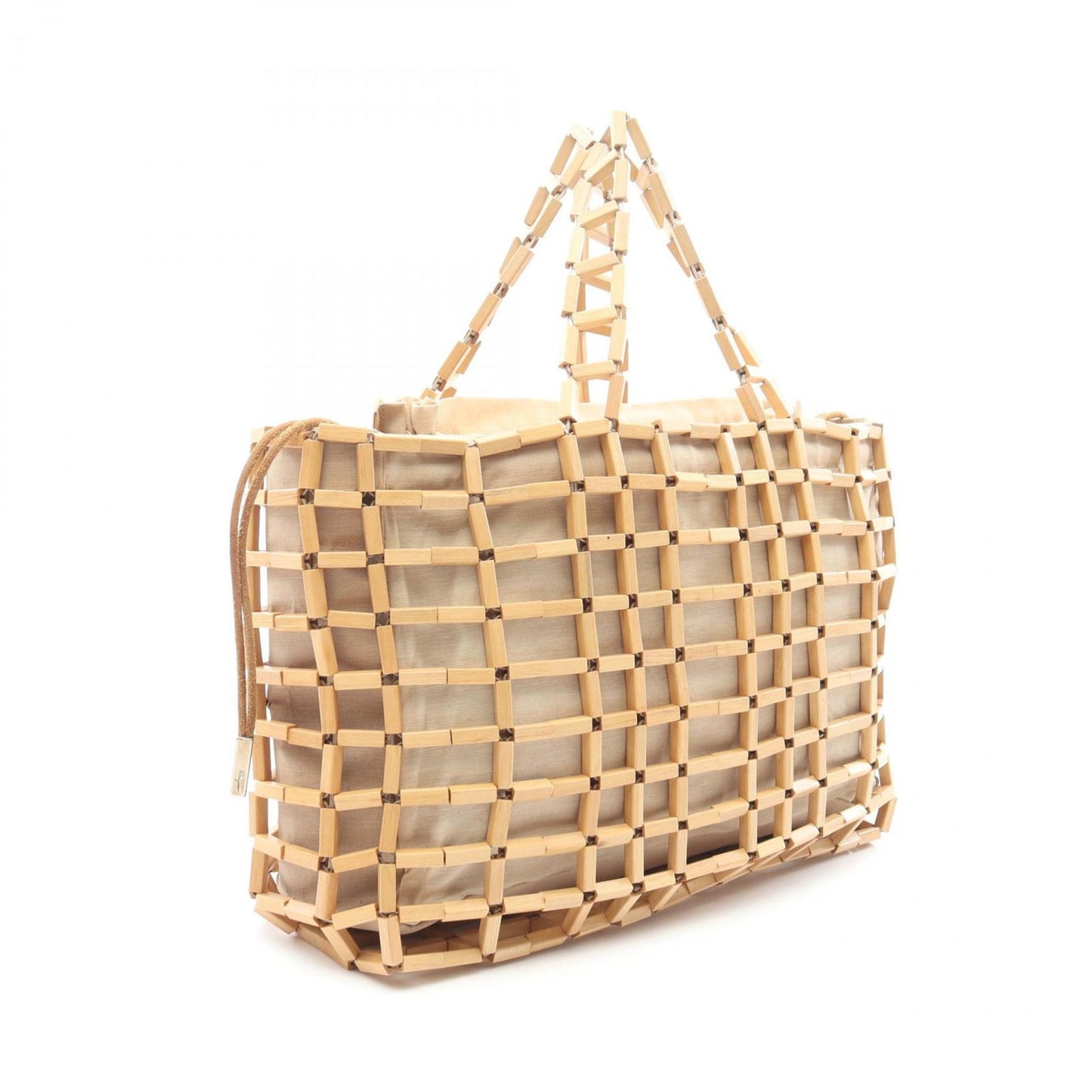Salvatore Ferragamo Wood Mesh Drawstring Handbag Canvas