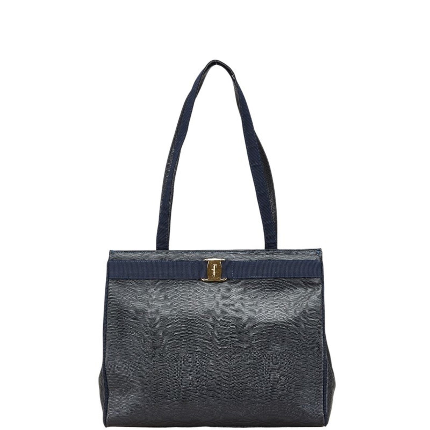 Salvatore Ferragamo Vara Embossed Tote Bag Handbag Aq21 2530 Black Leather