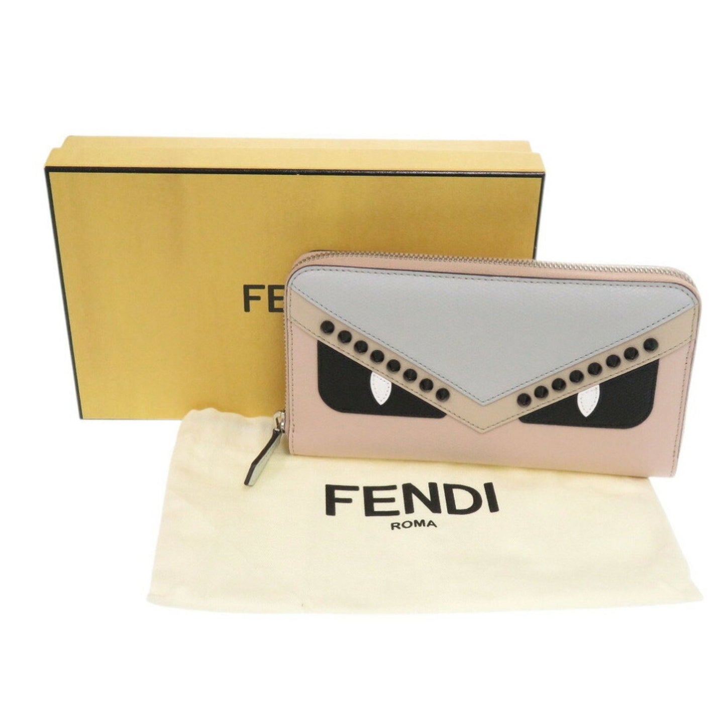 Unused Fendi Bugs Monster 8M0299 Leather Light Pink Long Wallet 0335Fendi