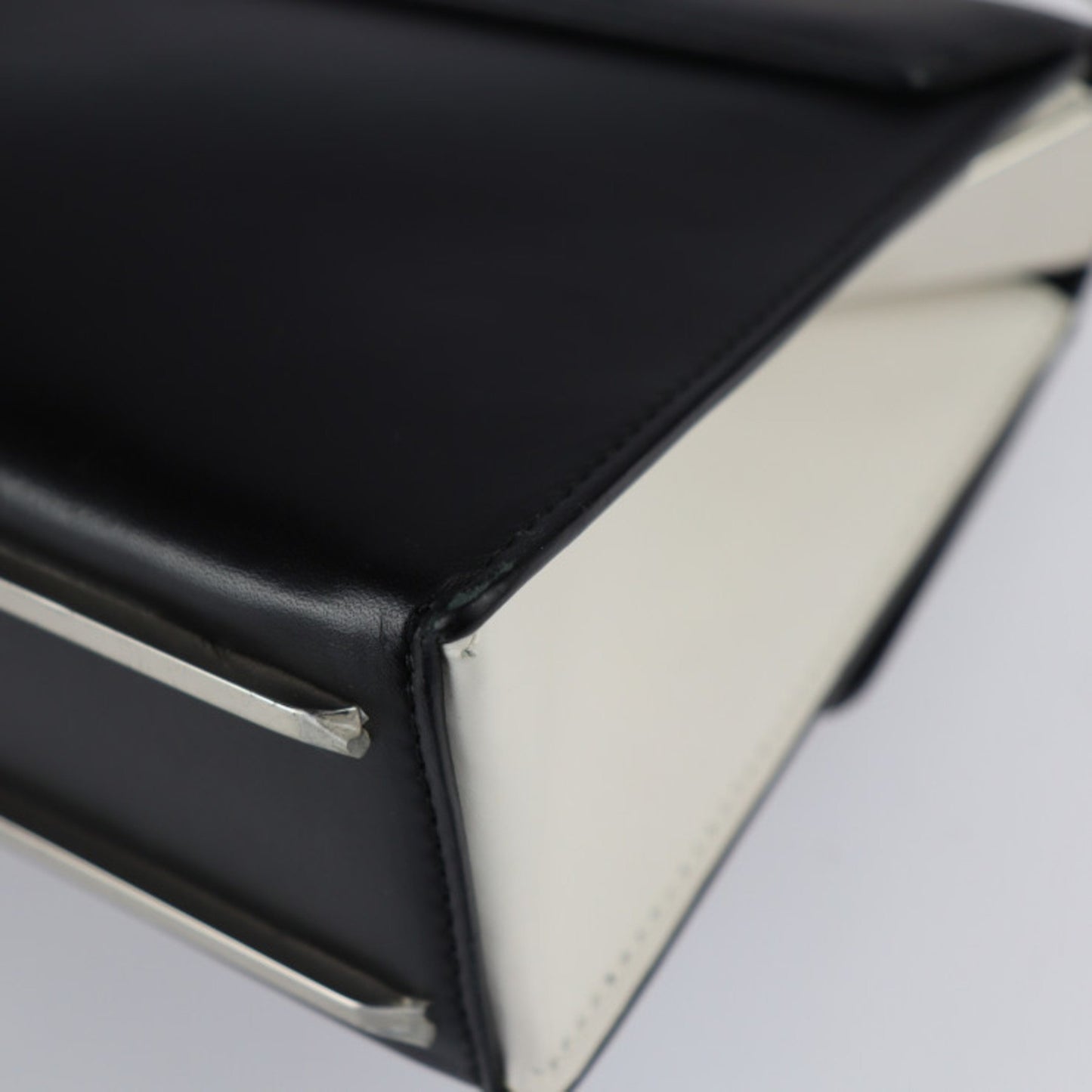 Balenciaga Balenciaga Mini Trapeze Mailon Handbag 331916 Calf Leather Black Ivory System Silver
