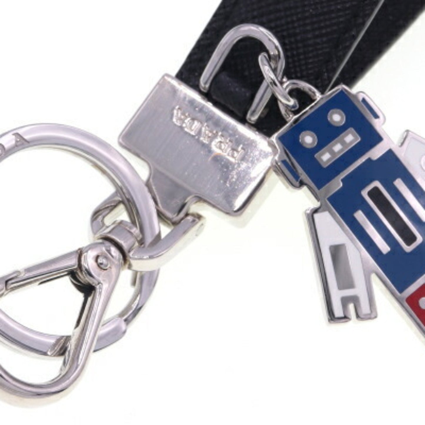 Prada Keychain 2Pp040 Black Leather Keyring Bag Charm Robot
