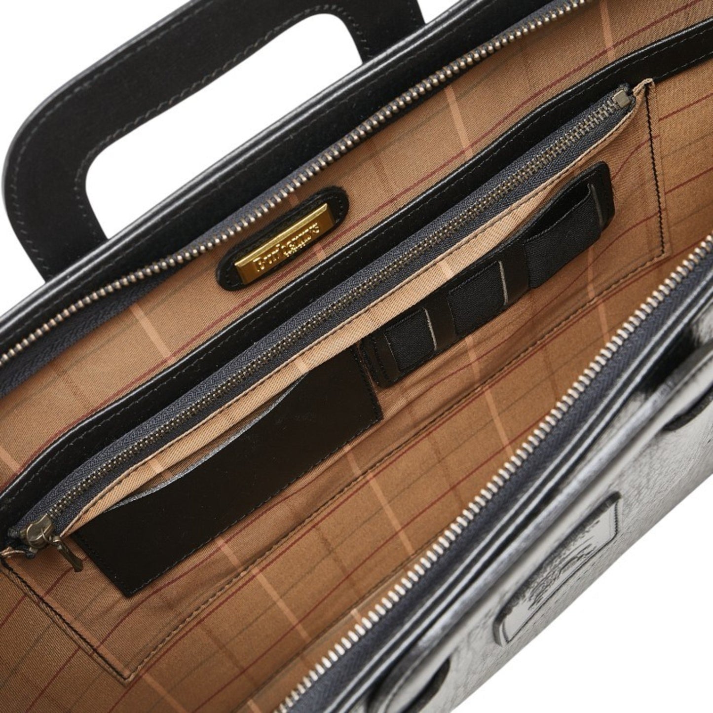 Burberry'S Check Lining Business Bag Briefcase In Black Leather