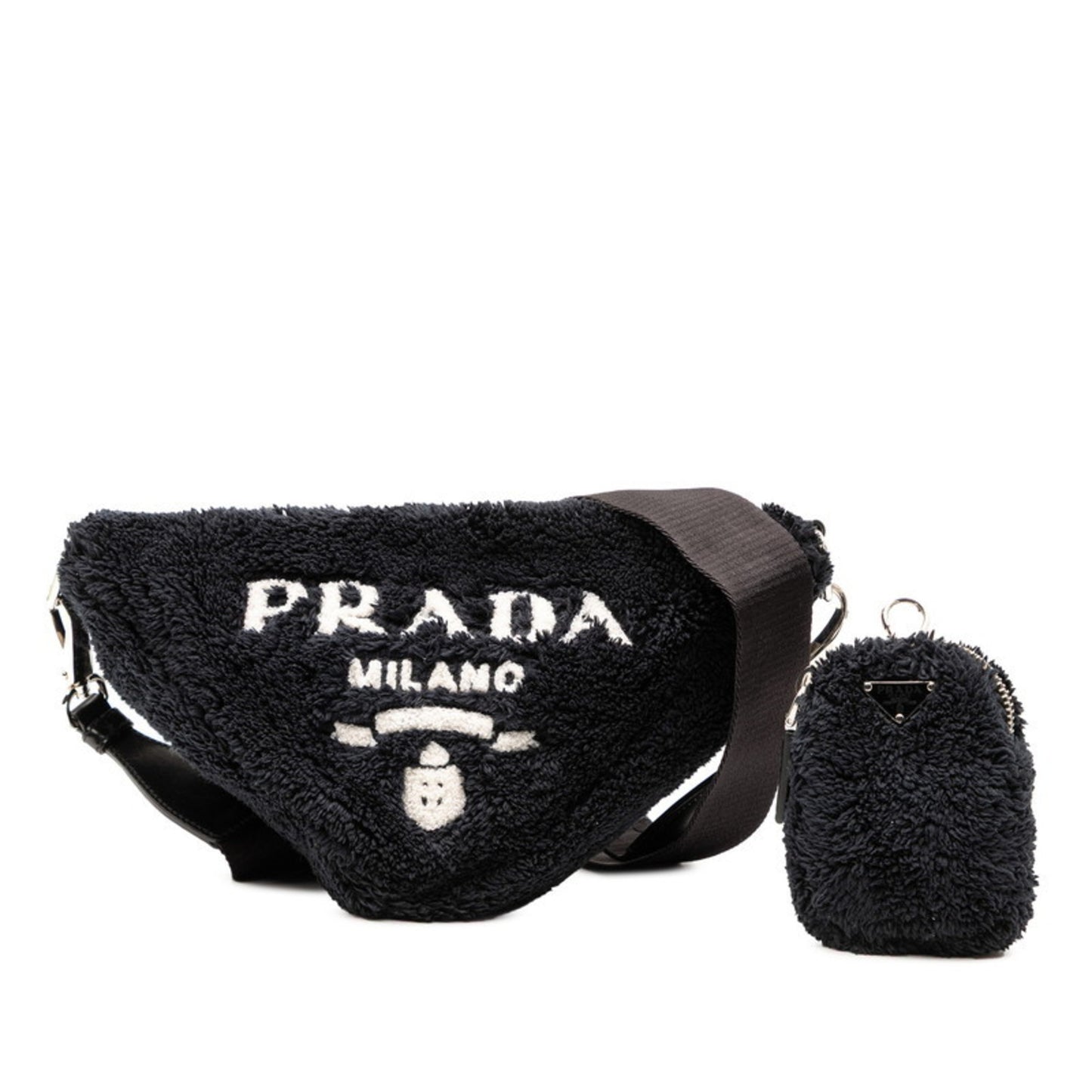 Prada Terry Triangle Shoulder Bag 1Bh190 Black Fabric