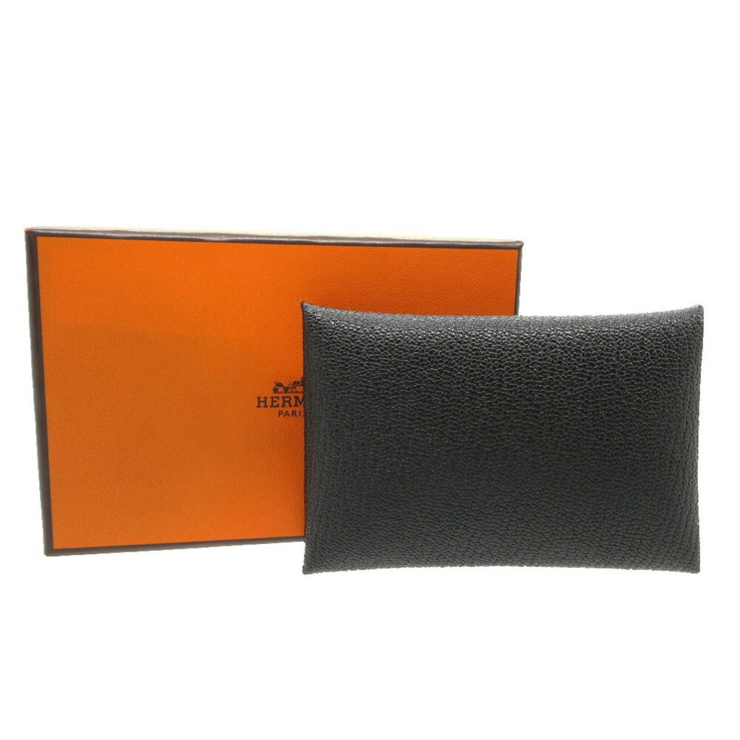 Hermes Calvi Card Case Chevre Black Z Stamp 0829Hermes