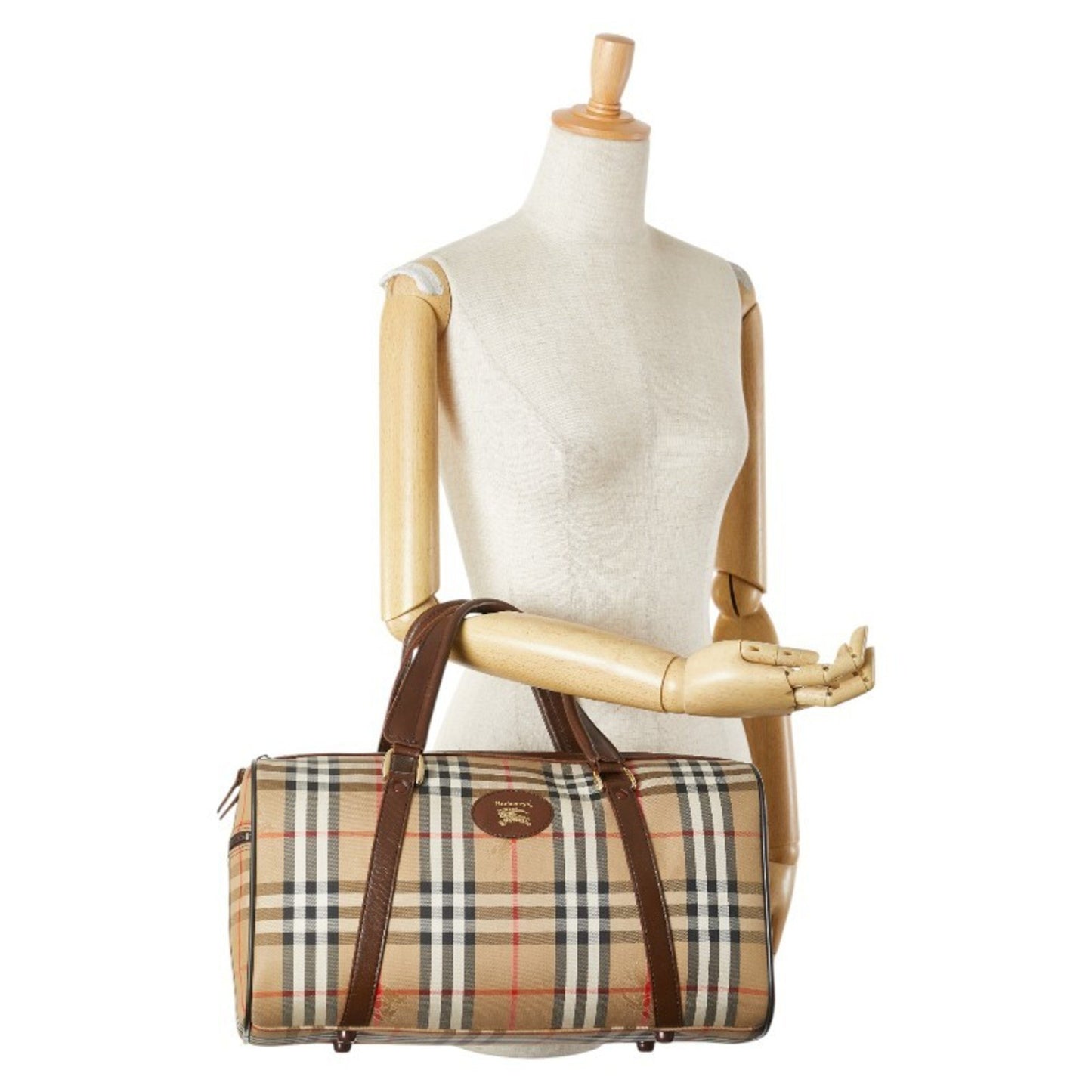 Burberry Nova Check Shadow Horse Boston Bag In Beige