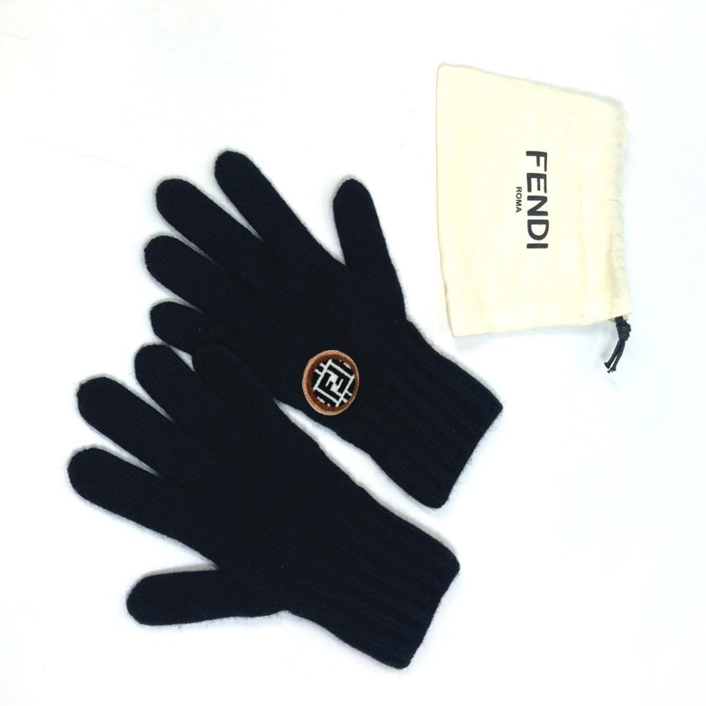 Fendi Fxy554 Zucca Wool/Cashmere Gloves With Logo Patch