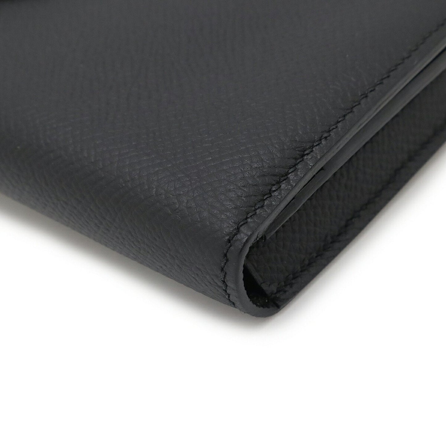 Hermes Bearn Soufflet Bi-Fold Long Wallet Veau Epsom Leather Black T Stamp
