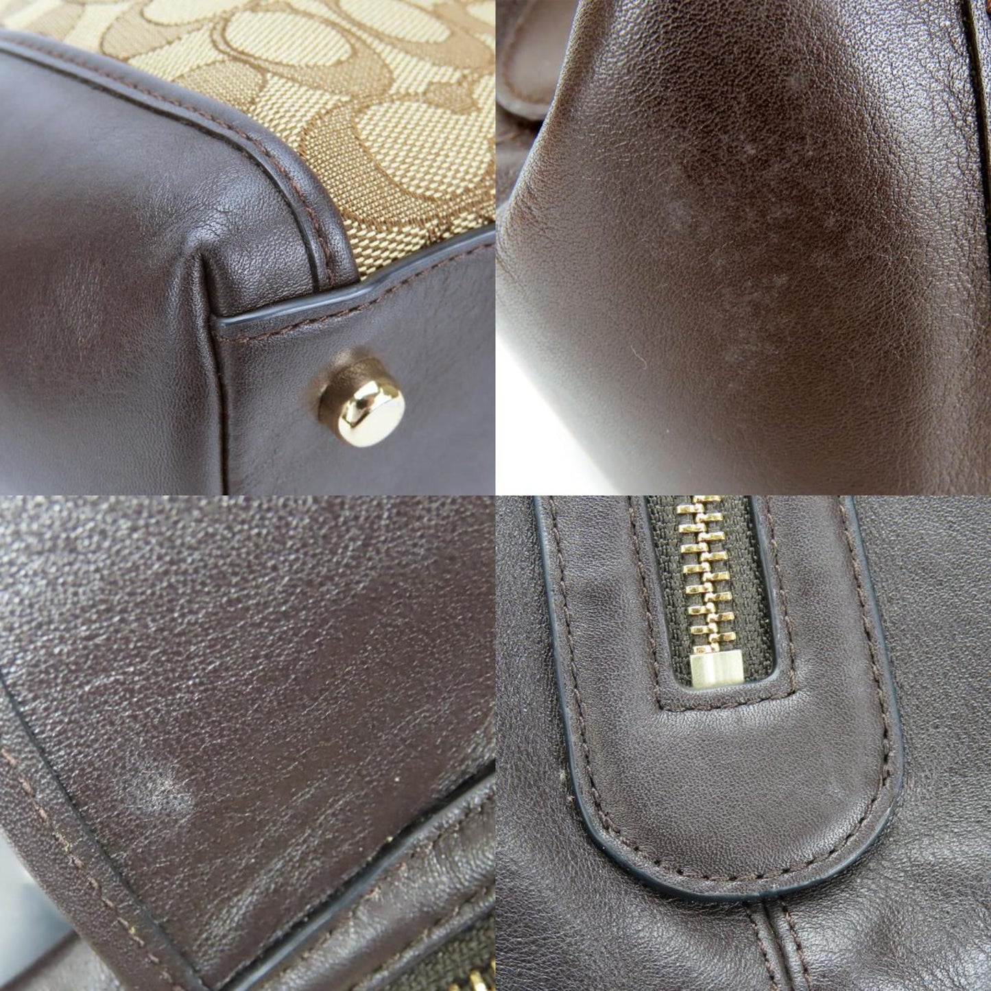 Coach Tote Bag 36466 Signature Canvas Leather Dark Brown