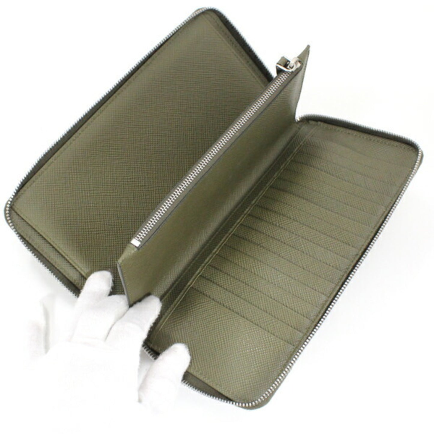 Prada Khaki Saffiano Long Wallet