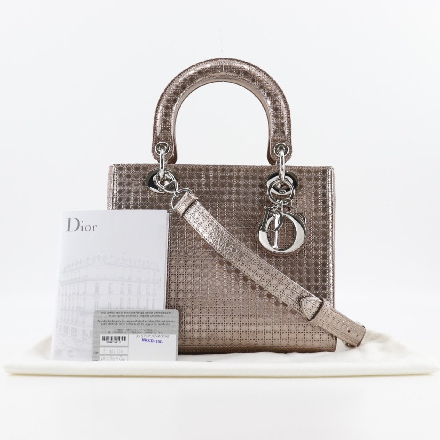 Christian Dior Lady Handbag Medium Cannage M0550Pskc Leather Pink Gold 2Way