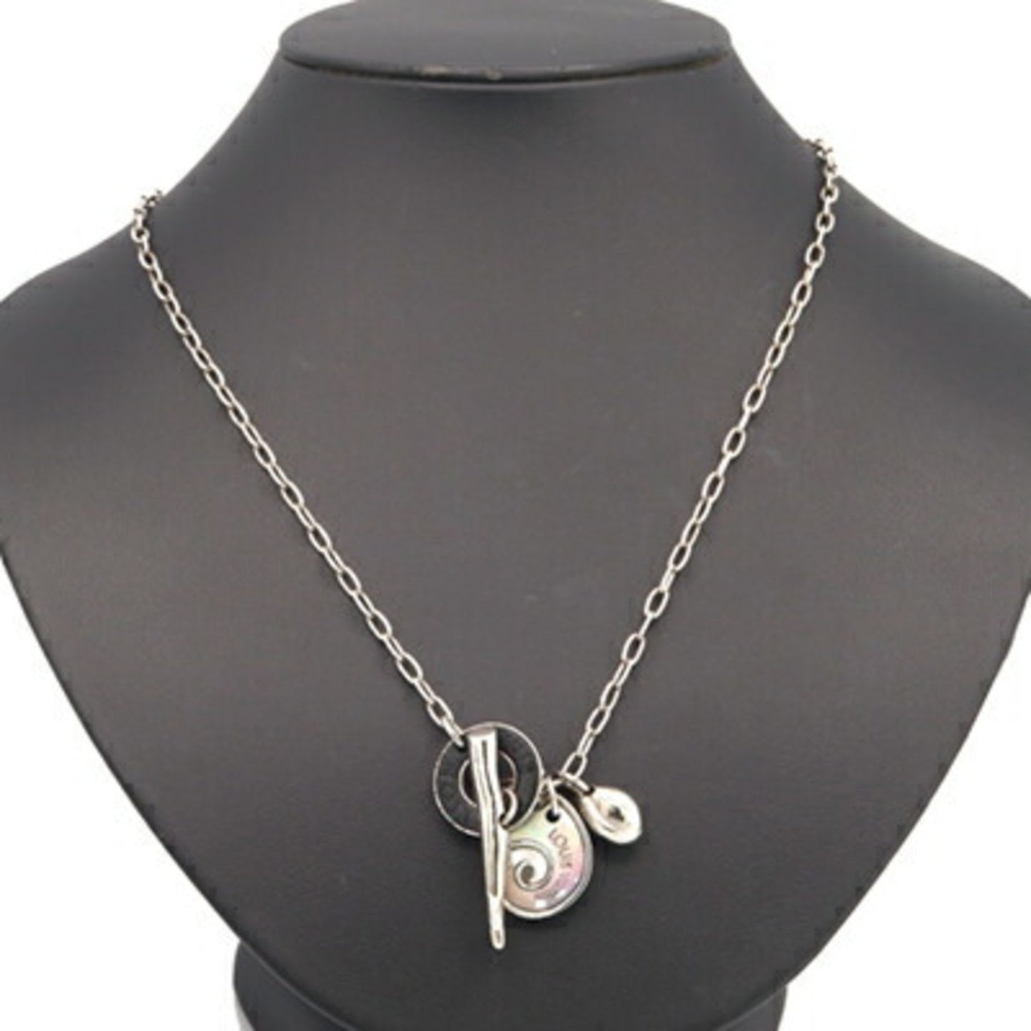 Louis Vuitton Necklace Sand Charms M62500 Silver Black Metal Shell Choker