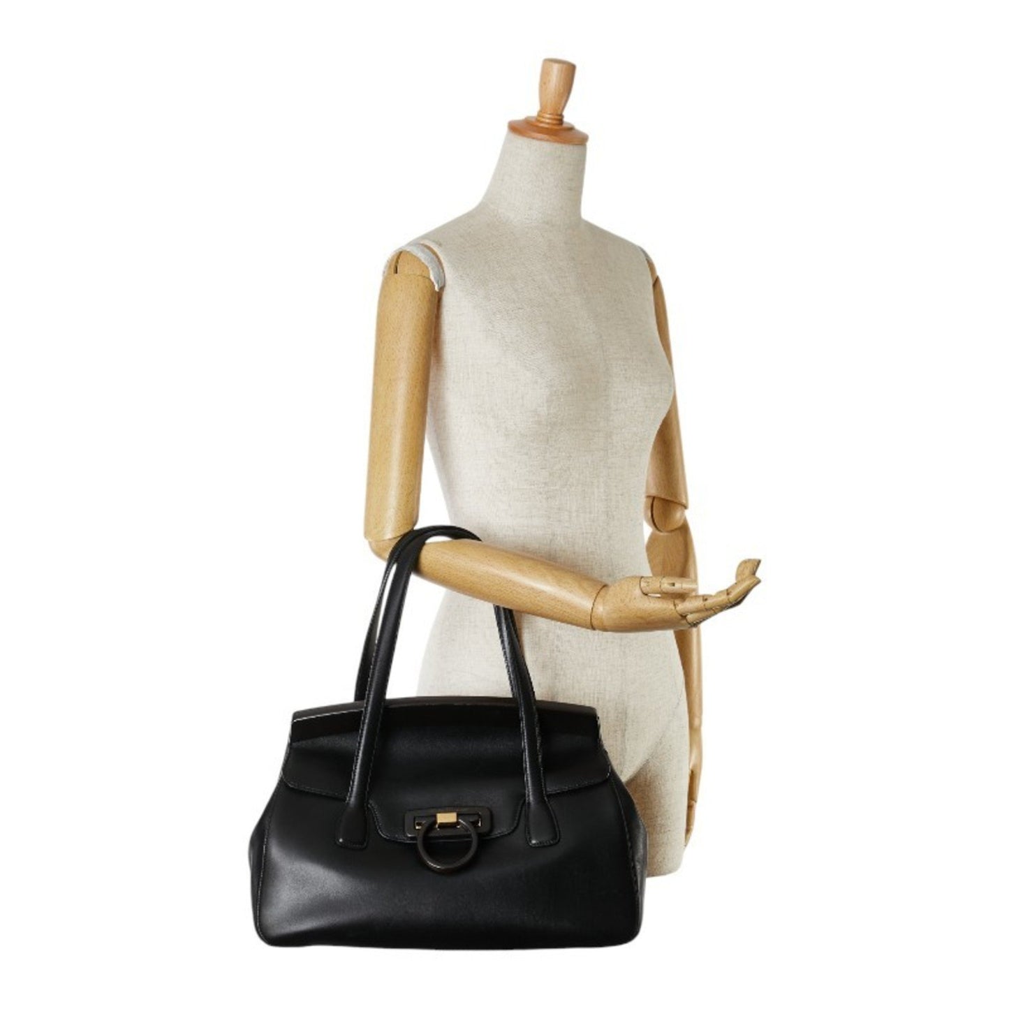 Salvatore Ferragamo Gancini Tote Bag Shoulder Black Leather