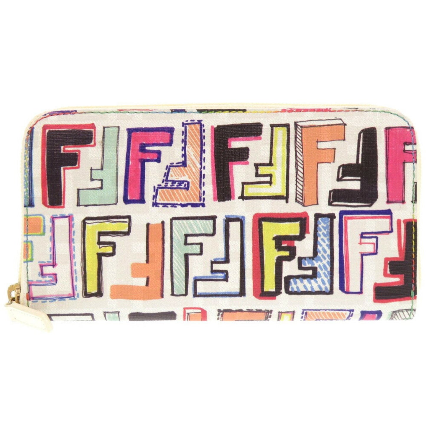 Unused Fendi Ff Zucca 8M0024 Leather White Multicolor Long Wallet 0290 Fendi