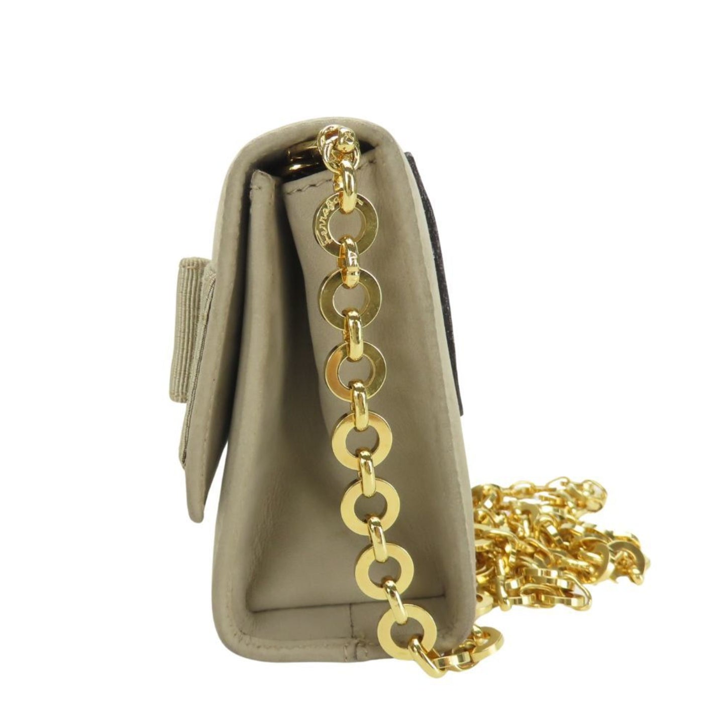 Salvatore Ferragamo Shoulder Bag Aq213202 Vara Ribbon Chain Mini Pochette Suede Greige Waist Pouch