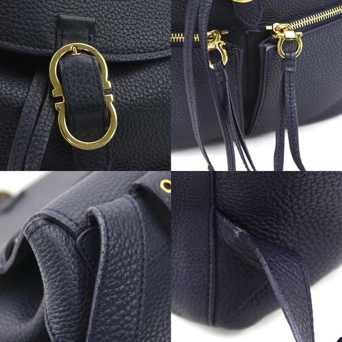 Salvatore Ferragamo Backpack Gancini Leather Navy Gold