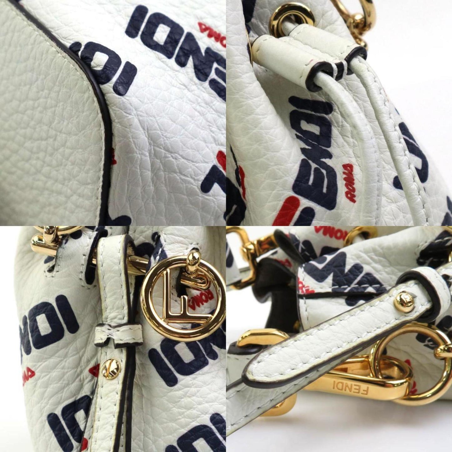 Fendi Handbag Shoulder Bag Montresor Leather Metal White Gold