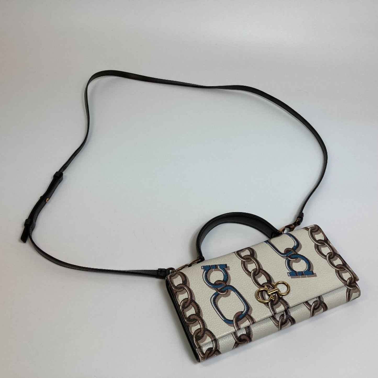 Salvatore Ferragamo 2Way Shoulder Bag Hand Bag Whitebased Goldhardware
