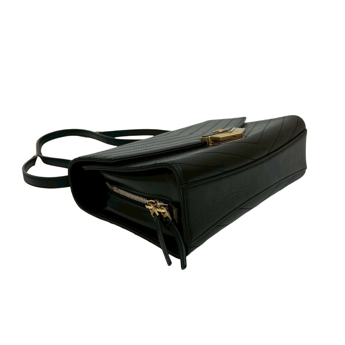 Chanel V-Stitched Coco Mark Logo Hardware Leather Shoulder Bag In Black