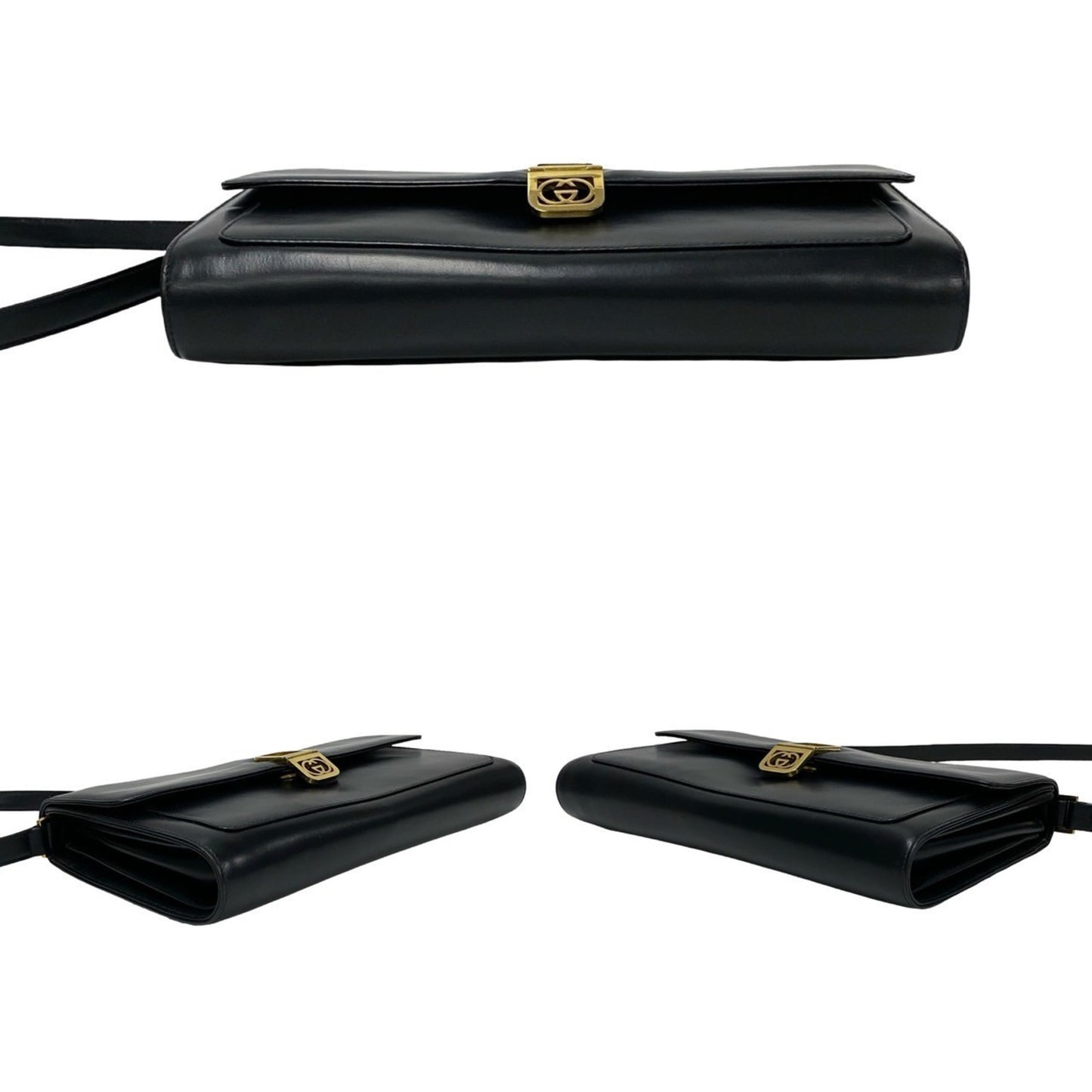 Gucci Vintage Gg Logo Hardware Leather Shoulder Bag/Clutch Bag Black 80100