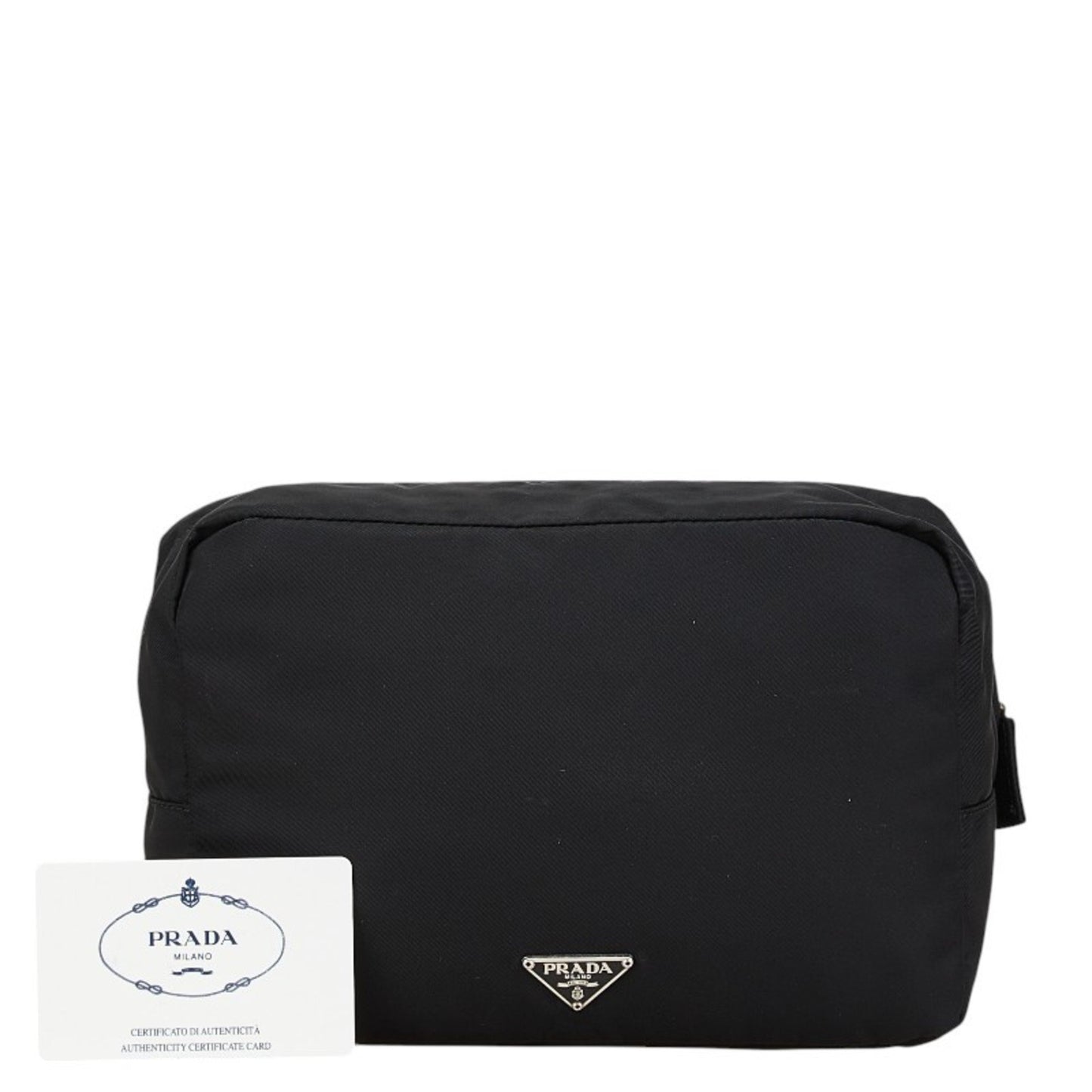 Prada Triangle Logo Plate Pouch Black Nylon