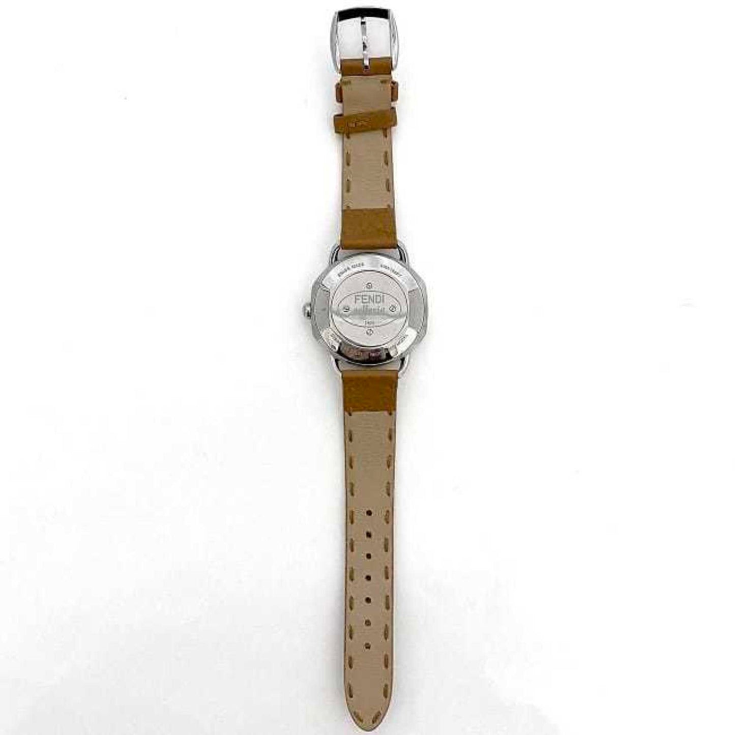 Fendi Watch F-22251 White Shell Brown Silver Selleria 80200M Ss Leather Quartz Fendi Battery