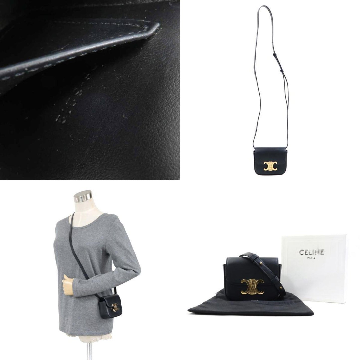 Celine Triomphe Mini Claude Shoulder Bag In Black Leather