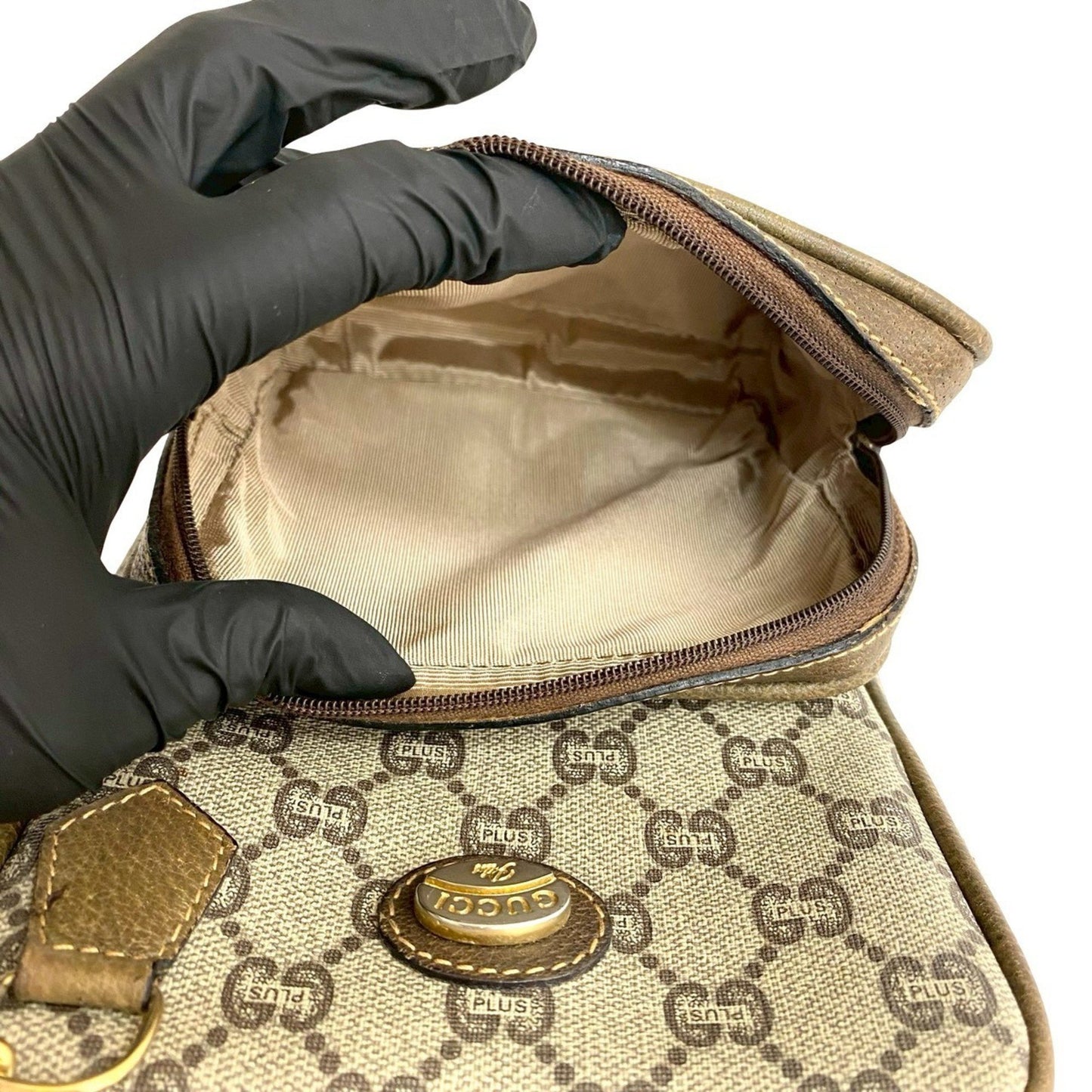 Gucci Old Gucci Vintage Plus Logo Leather Mini Shoulder Bag Pochette Brown 21335