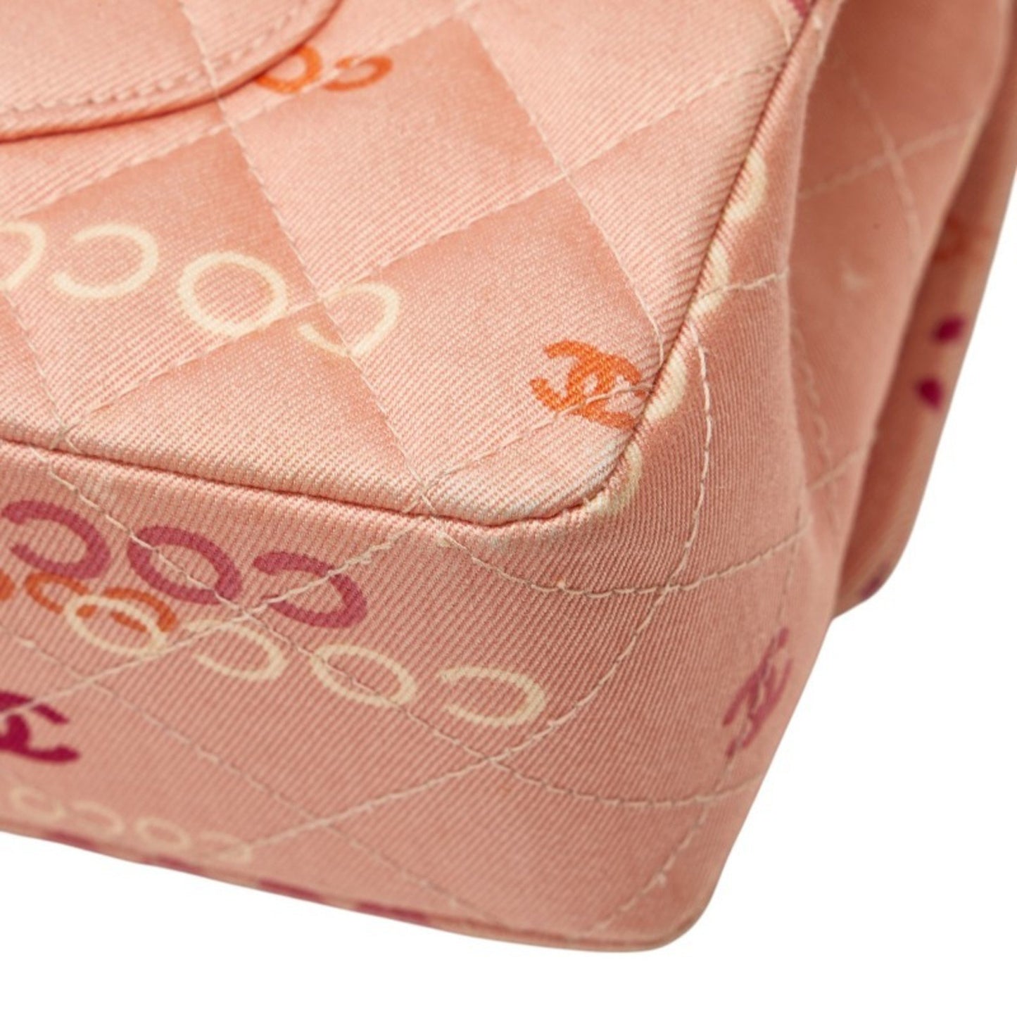Chanel Coco Mark Coco Print Double Flap Chain Shoulder Bag Salmon Pink Multicolor Canvas