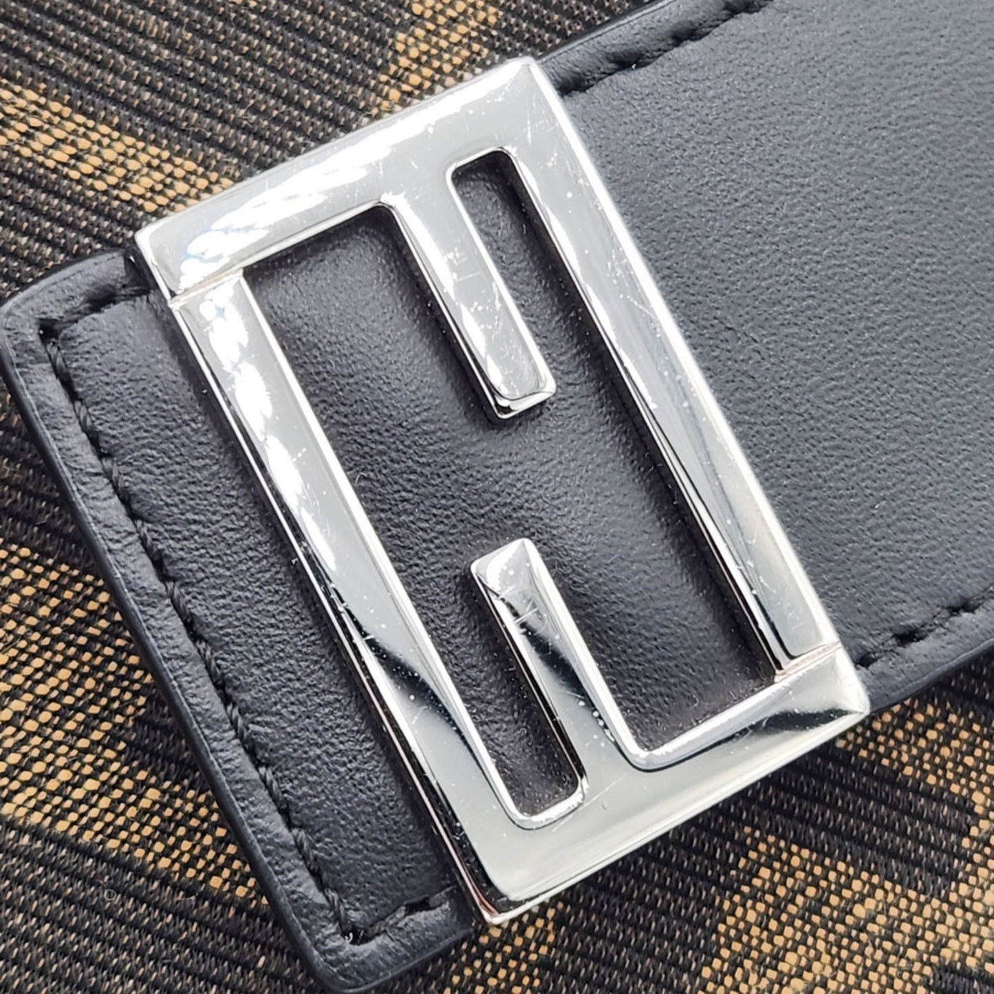 Fendi Phone Case Zucca 7Ar944 Black Brown Leather Canvas
