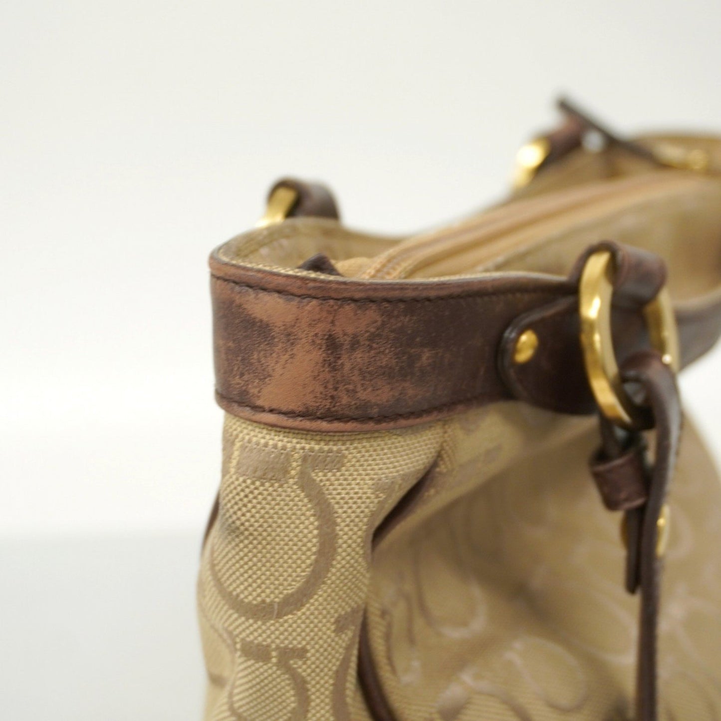 Salvatore Ferragamo Gancini Tote Bag In Beige And Brown