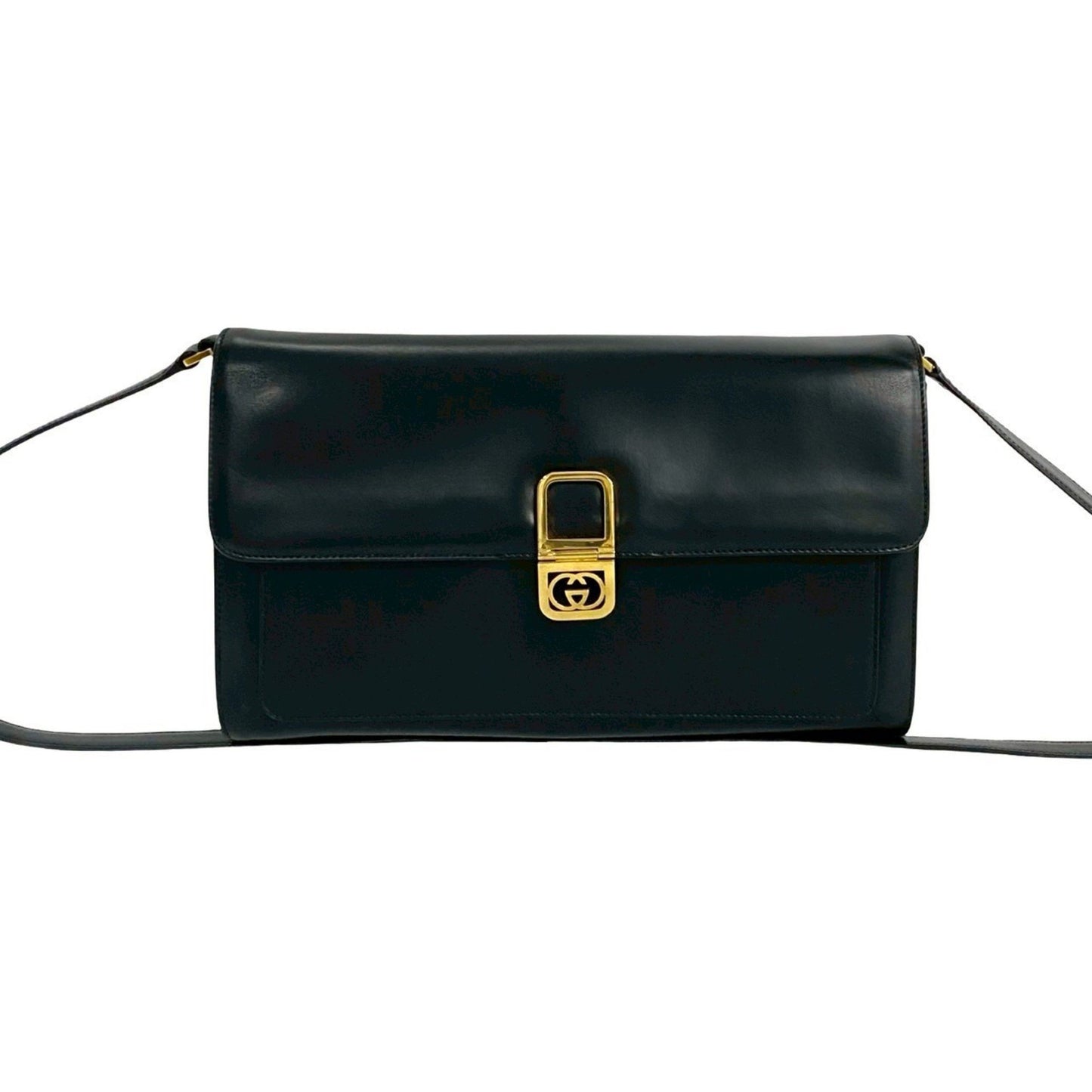 Gucci Vintage Gg Logo Hardware Leather Shoulder Bag/Clutch Bag Black 80100