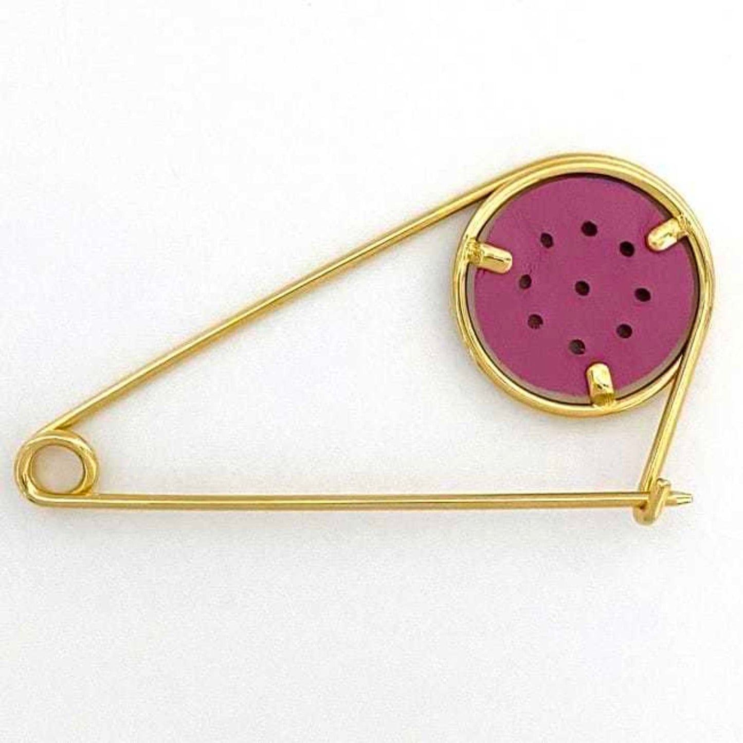 Loewe Mechano Pin Brooch Gold Purple Metal Leather